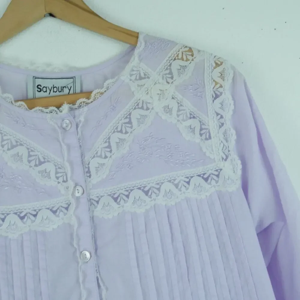 Vintage Small Nightgown Pastel Purple Grannycore Prairie Modest Cottagecore 90s - Picture 4 of 12